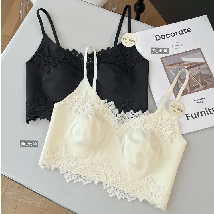 【刺绣蕾丝兔耳朵美背】云感舒适透气无痕小吊带文胸背心-65058