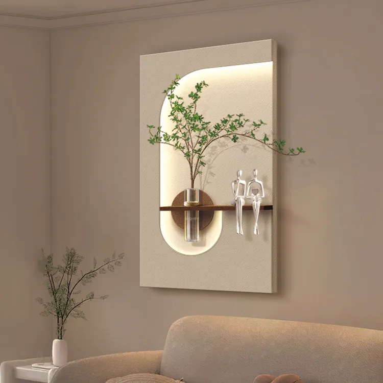 《光影绿意11》-玄关装饰画水培绿植奶油风客厅立体挂画砂岩壁灯画