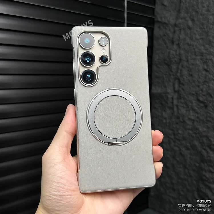 适用三星s25ultra手机壳素皮磁吸支架s24ultra无边框s23ultra苹果