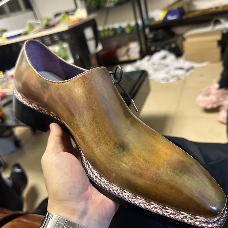 Musen穆森擦色真皮定制纯手工沿条固特异婚鞋商务英伦风牛津鞋