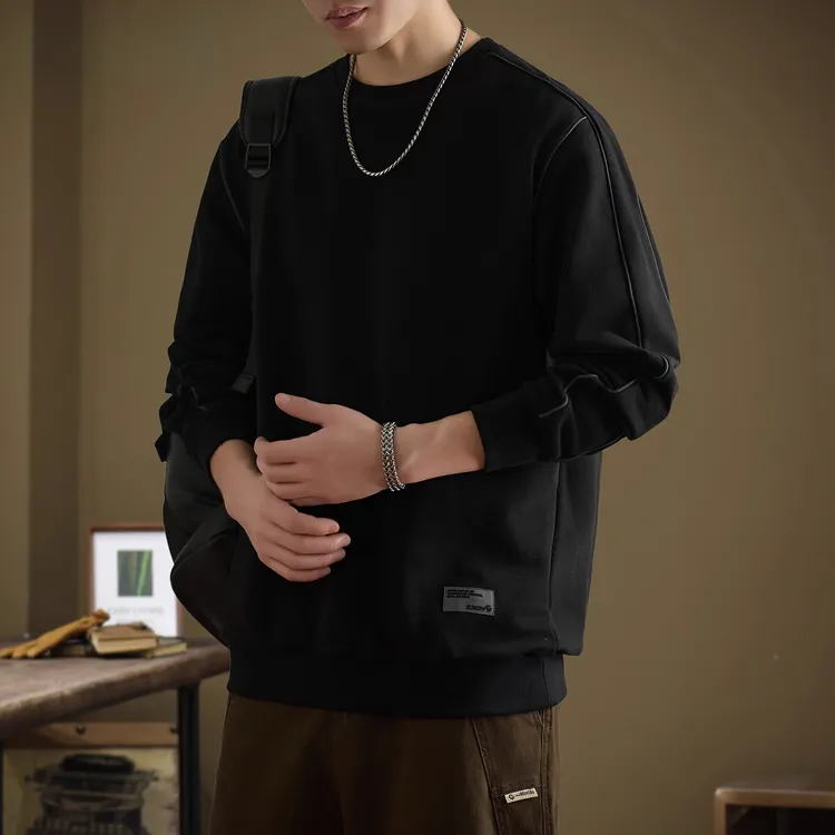 美式重磅纯棉圆领卫衣男士秋冬季宽松大码潮牌加绒长袖打底衫上衣