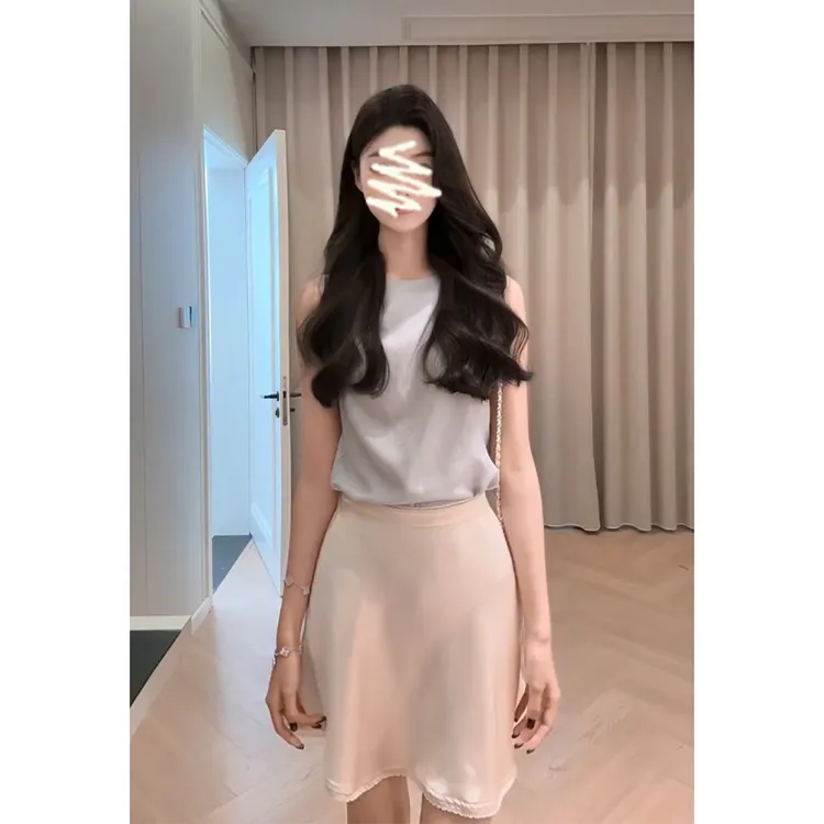 2025夏季新款女法式气质修身圆领百搭无袖上衣高腰显瘦花边半身裙