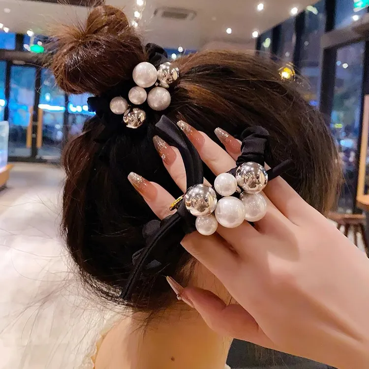 2025新款气质发圈女网红韩国珍珠头绳扎丸子头马尾耐用皮筋发饰