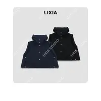 LIXIA【城市漫游】慵懒风都市休闲时尚设计感宽松连帽马甲-D9126