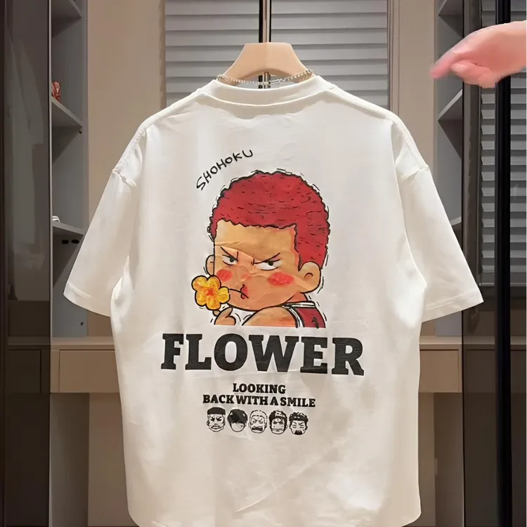 男士短袖T恤2025夏季新款时尚纯棉痞帅青春流行印花休闲时尚圆领