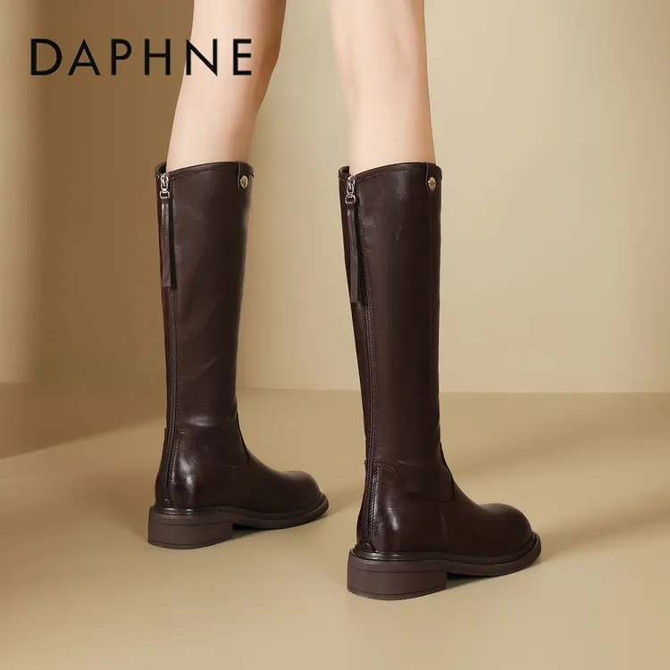 达芙妮美拉德风长筒靴女款2025新款秋冬小个子厚底粗腿显瘦时装靴