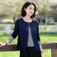 2025秋冬新款假两件条纹长袖针织衫女韩系设计感气质上衣#25167