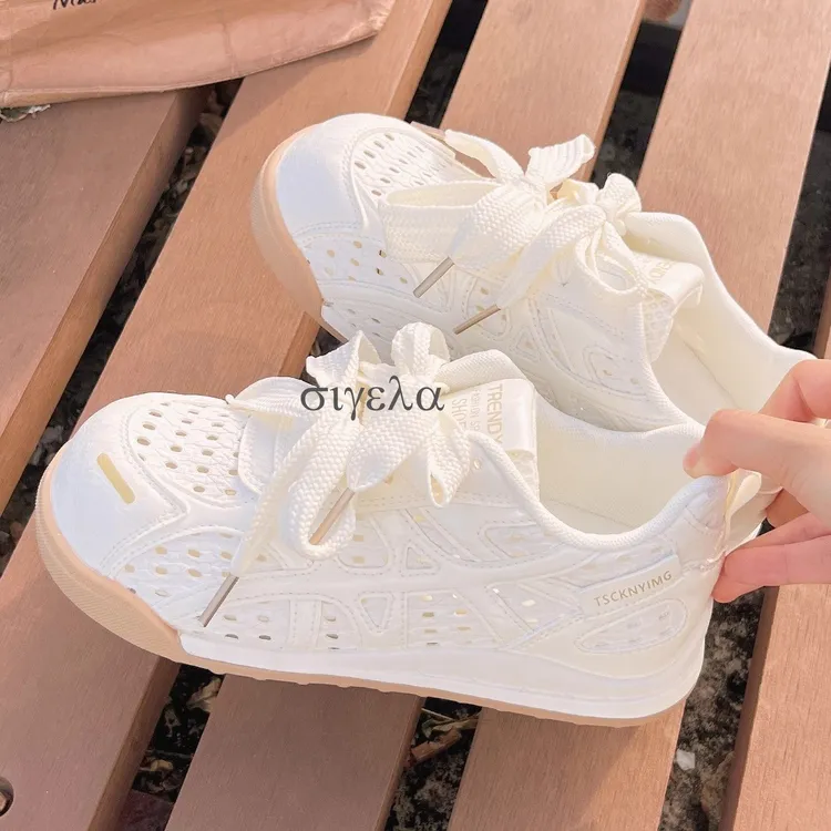 2025夏季新款百搭小白鞋女透气镂空阿甘德训鞋女小众休闲校园板鞋