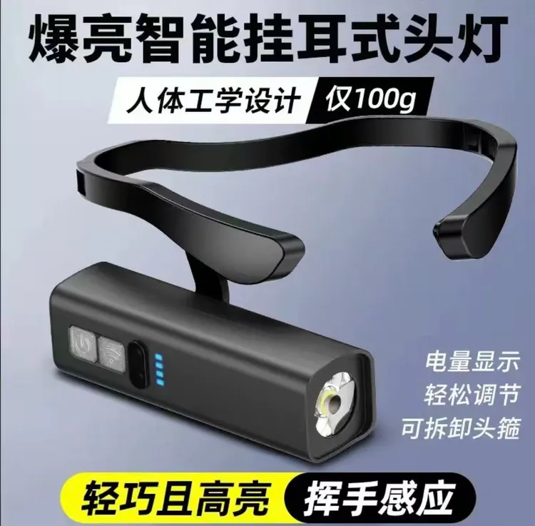 挂耳式头灯强光超亮可充电户外骑行夜跑登山钓鱼专用长续航感应式