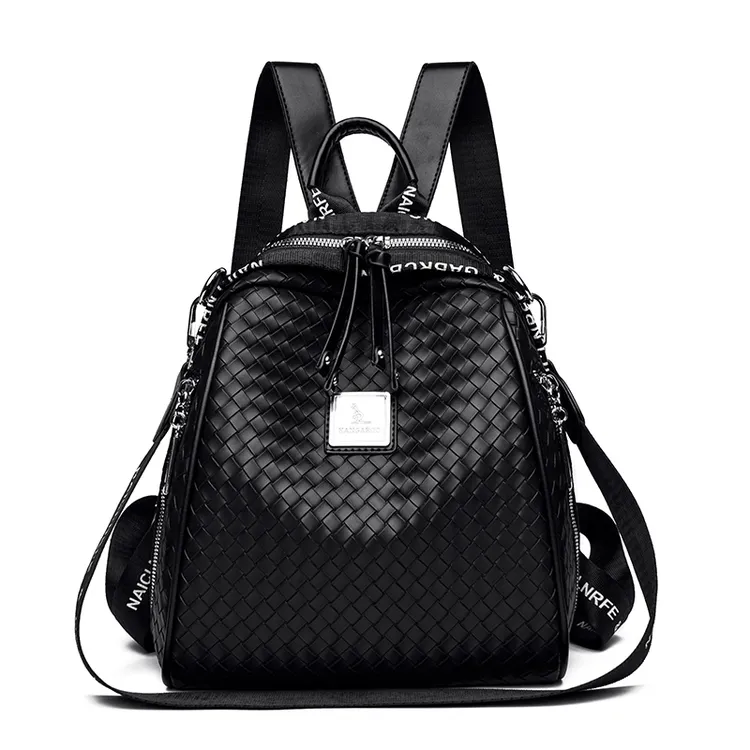 【袋鼠正品】编织双肩包包女2025新款女包时尚百搭双肩休闲包