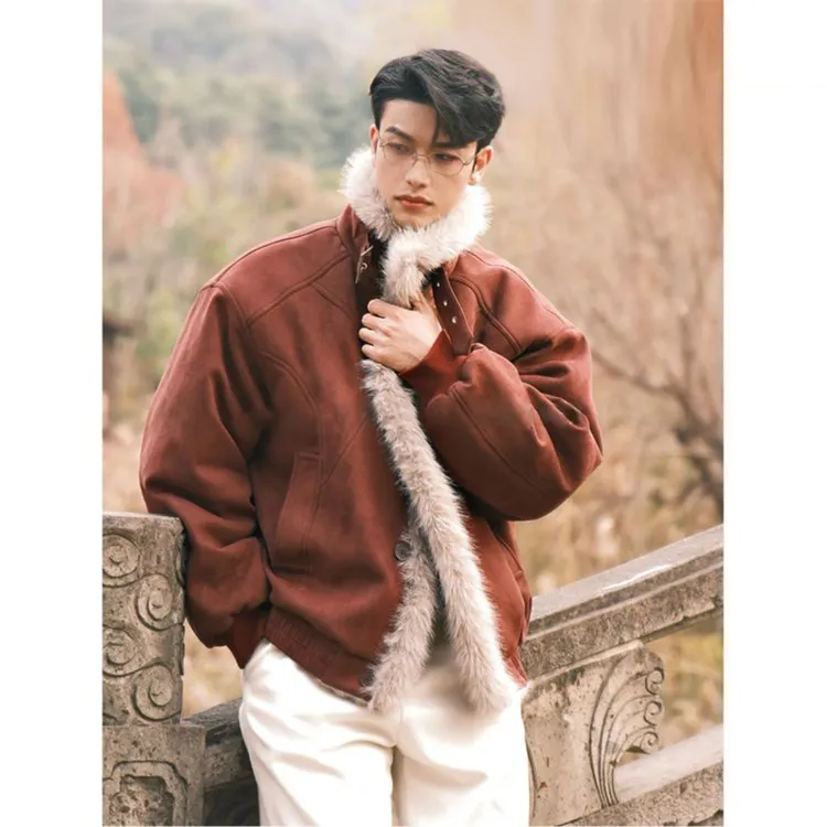 【新款高级感】｜2025冬座山雕新款皮毛一体短款保暖棉服翻领外套男