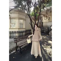 留洋大小姐 秋冬气质高级感披斗篷毛领+修身长袖裙子三件套00767