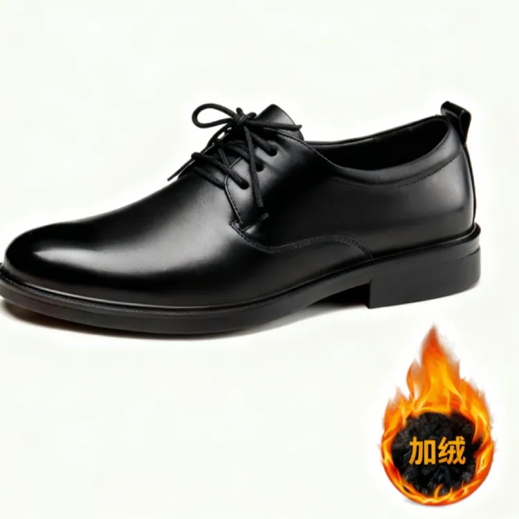 滴滴专车服装黑色商务软底软面皮鞋加绒一脚蹬系带正装黑色皮鞋