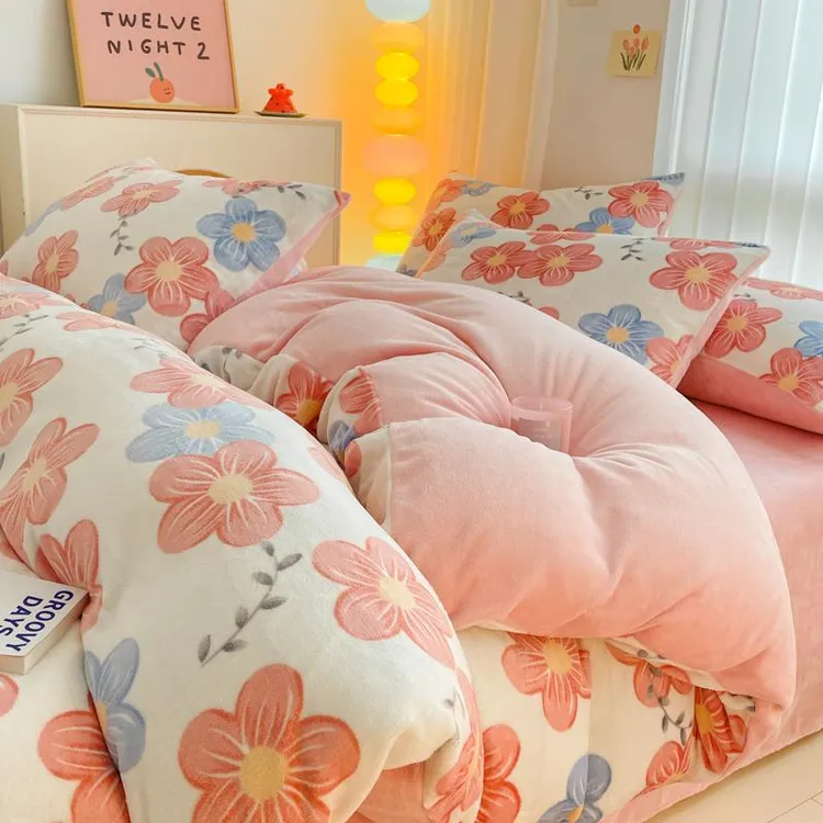 保暖床上双面牛奶绒四件套加绒加厚冬季珊瑚绒法莱绒冬季卧室床单