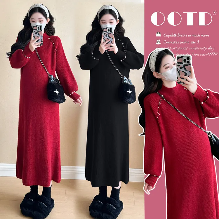 孕妇套装秋冬新款孕妇连衣裙韩版时尚宽松小香风气质孕妇毛衣裙