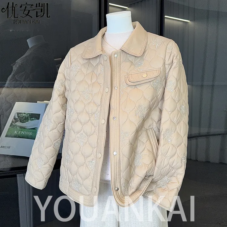 时尚妈妈秋冬装菱格轻薄二棉服2025新款中老年人女装洋气夹棉外套