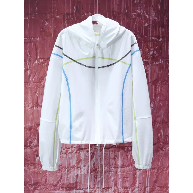 【韩哥女装】设计师高定小众象牙白撞色明辑线连帽防晒外套6927A