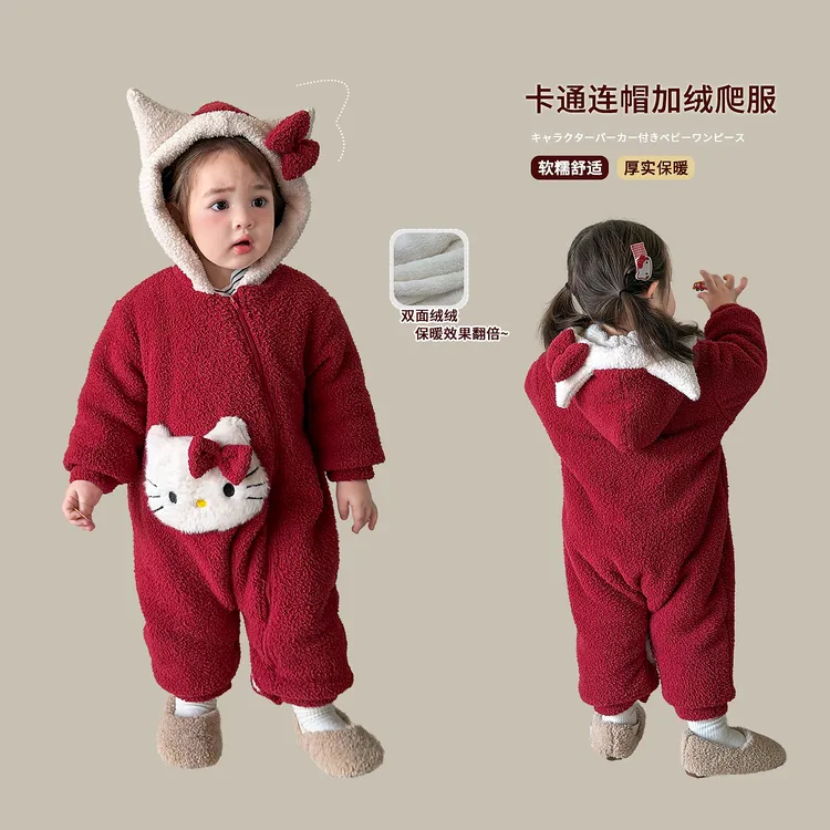 D5809冬季外出服新款包屁衣保暖加厚圣诞节宝宝连体衣女宝爬服