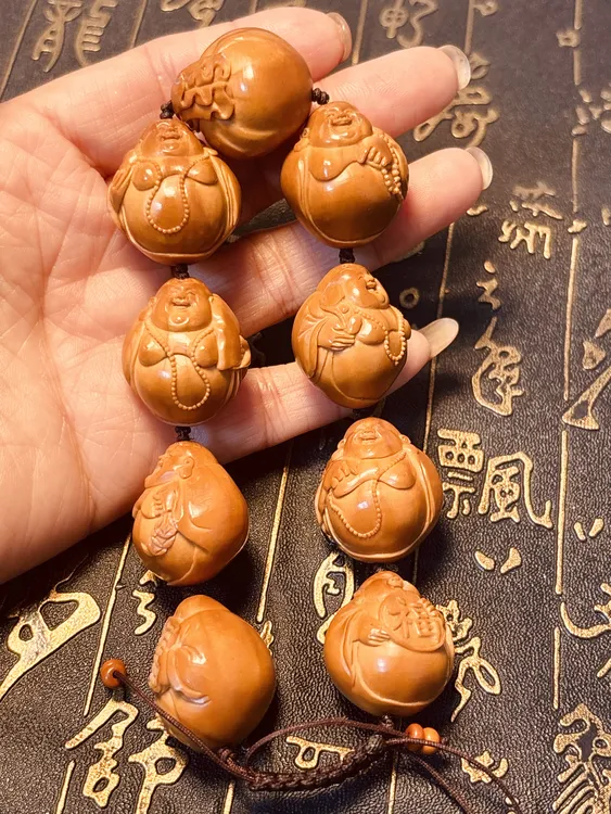 橄榄核手串八宝弥勒佛大肚弥勒核雕纯手工雕刻老油核文玩把件