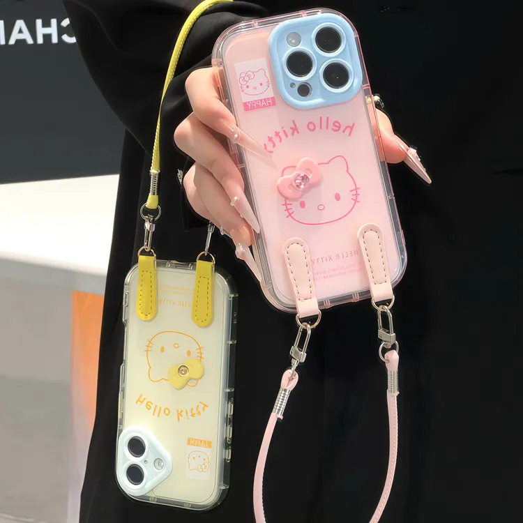 线条Kitty贴件挂绳适用苹果17手机壳iPhone16华为vivo小米14oppo