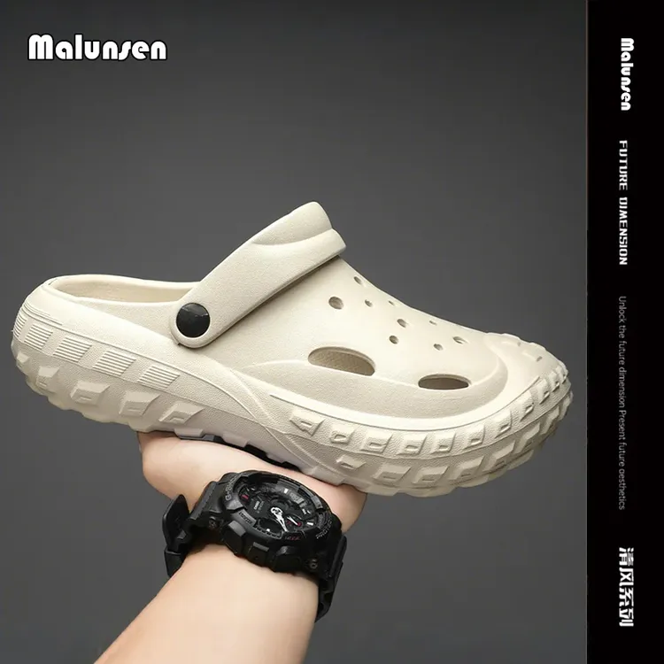 MALUNSEN时尚百搭沙滩洞洞鞋增高厚底透气软底外穿凉拖鞋男夏包头