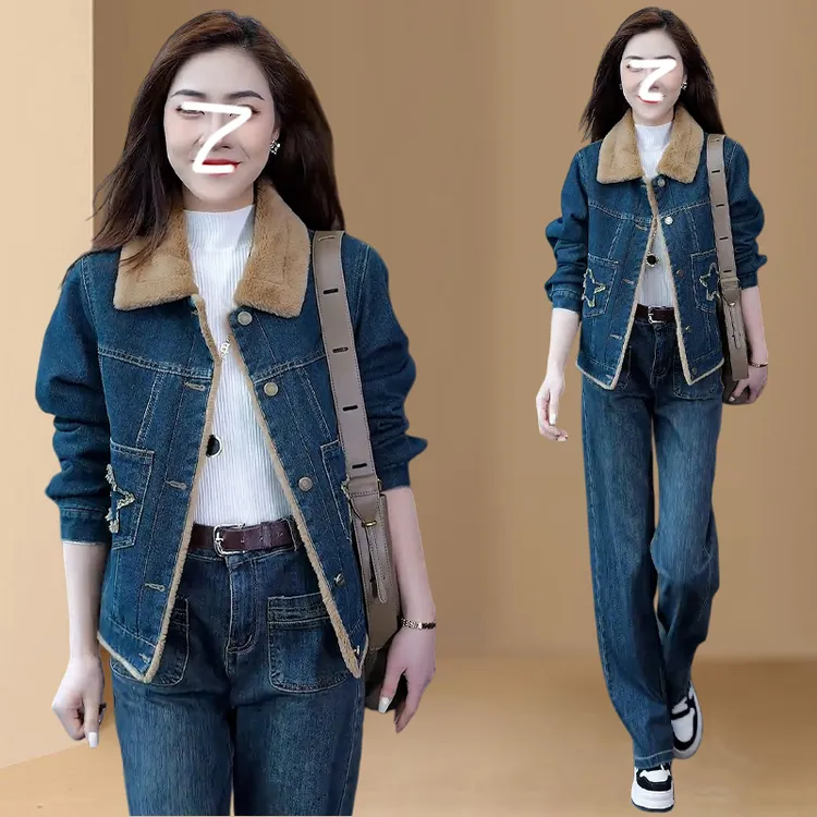 加绒加厚洋气牛仔短外套女2025年冬季新款小个子百搭减龄长袖上衣