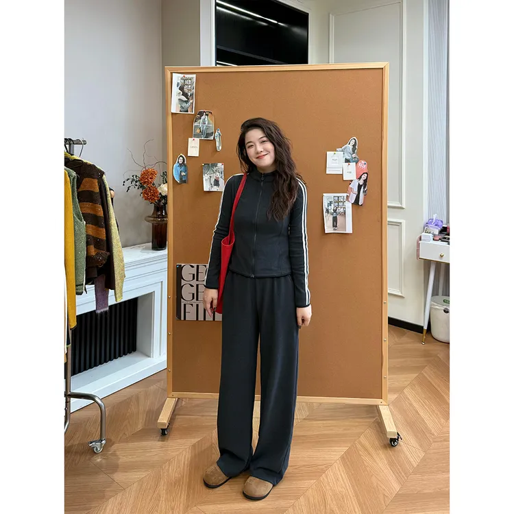 WenWen小个子2025简约感气质立领收腰显瘦外套休闲裤两件套4510