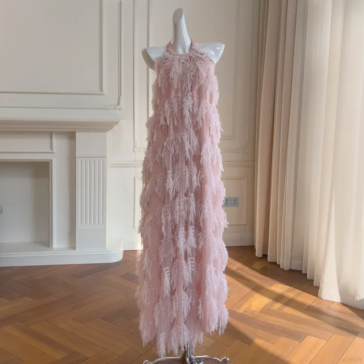 夏季连衣裙粉色长款仙女裙礼服吊带裙婚纱名媛公主裙