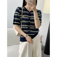 纪凡姬/4065-刺绣小狗针织T条纹显瘦设计感小众百搭上衣