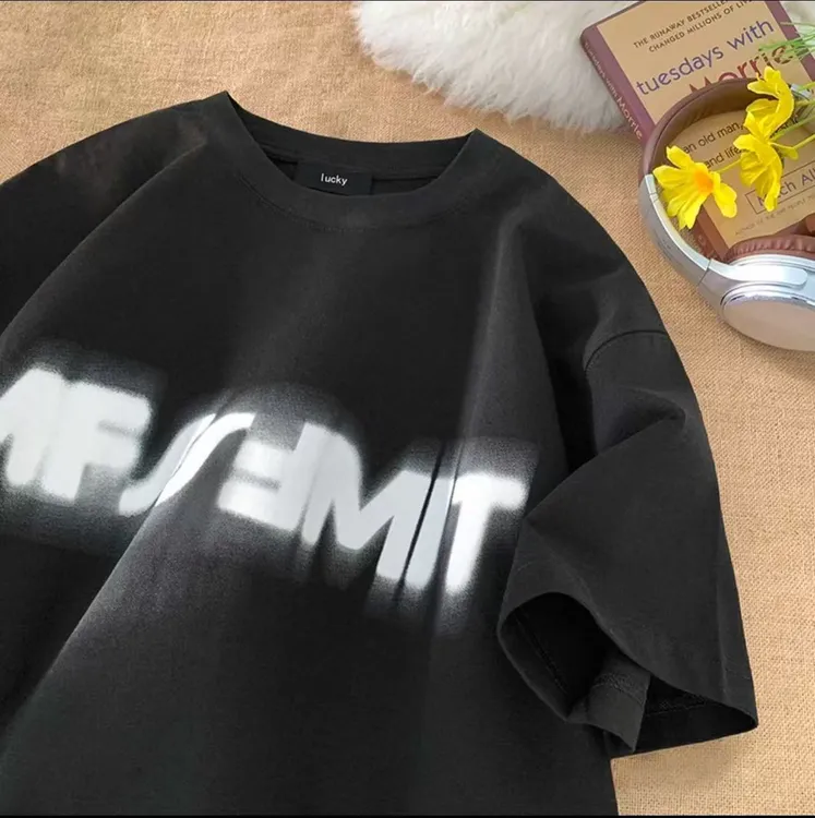 大码潮牌印花短袖T恤男女夏季美式复古宽松情侣半袖体恤