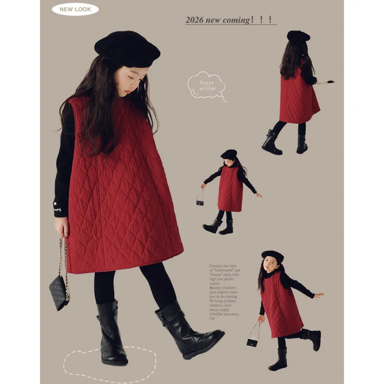 【熙熙可可】2025女童秋冬国风中式夹棉拜年服背心裙 BXQ2578