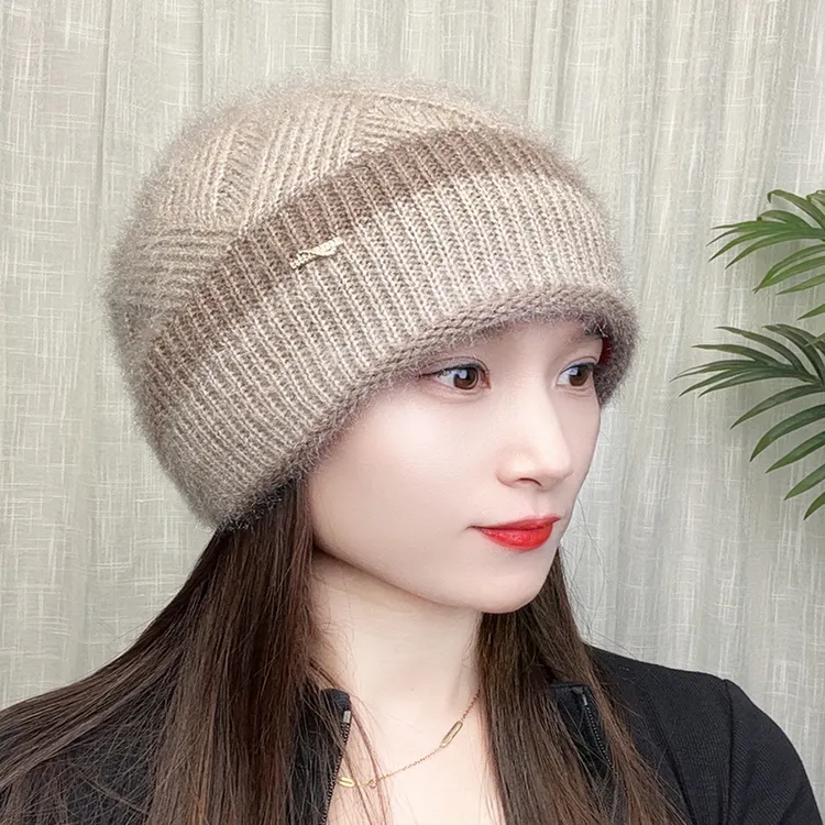 秋冬毛线针织帽防风防寒骑车百搭冬天绒帽网红女士包头堆堆帽