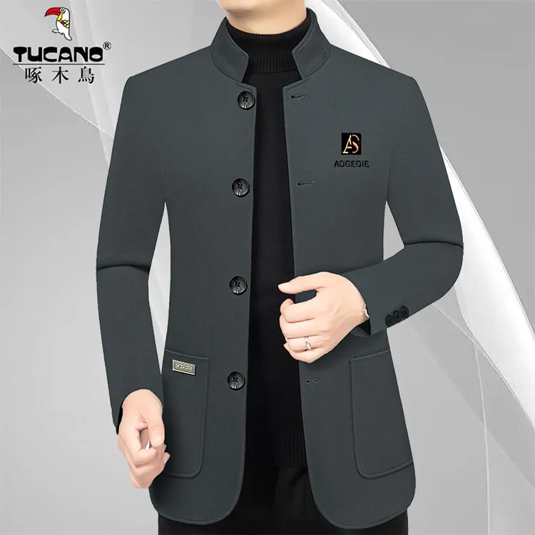 啄木鸟正品新款男士立领春秋夹克修身洋气外套时尚百搭男装中山装