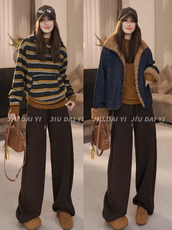 玖黛衣【香蕉裤】冬季保暖显瘦加绒卫裤子KZP46215 KZP46216