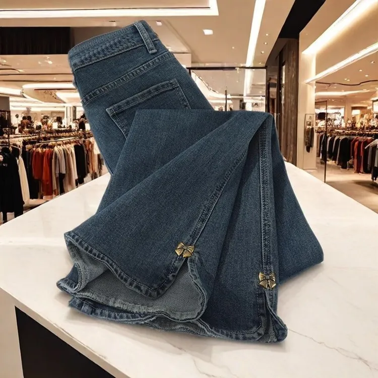 复古开叉微喇牛仔裤2025秋季新款时尚百搭小个子高腰胖mm大码显瘦