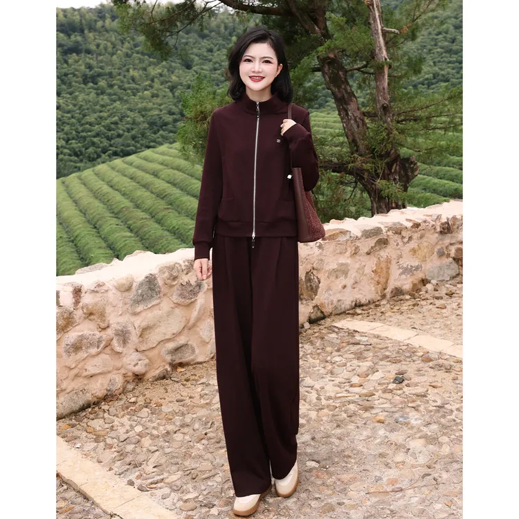 枫竺阿楠anan休闲运动套装出游服饰女秋季立领外套阔腿裤子两件套