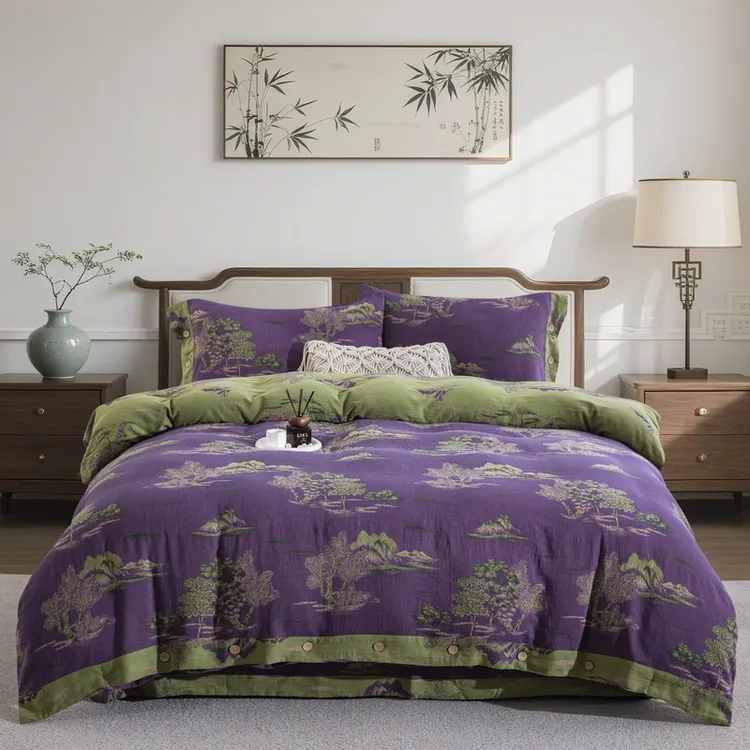 良品绘【彩韵多色系列】双层纱四件套全棉被套柔软舒适裸睡床上用品