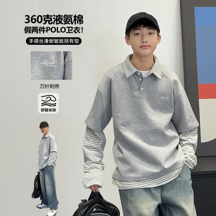 WY7270小赖家青少年秋款假两件卫衣2025大童宽松上衣炸街潮牌男