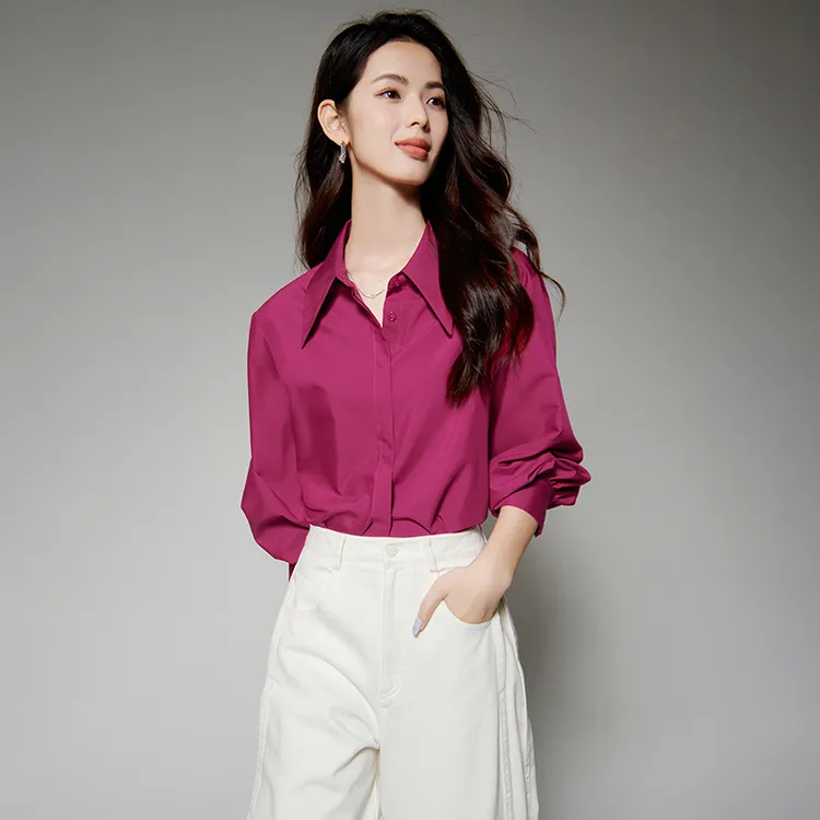 晚白【新品】2025衬衫轻熟莫代尔翻领衬衫女25072135
