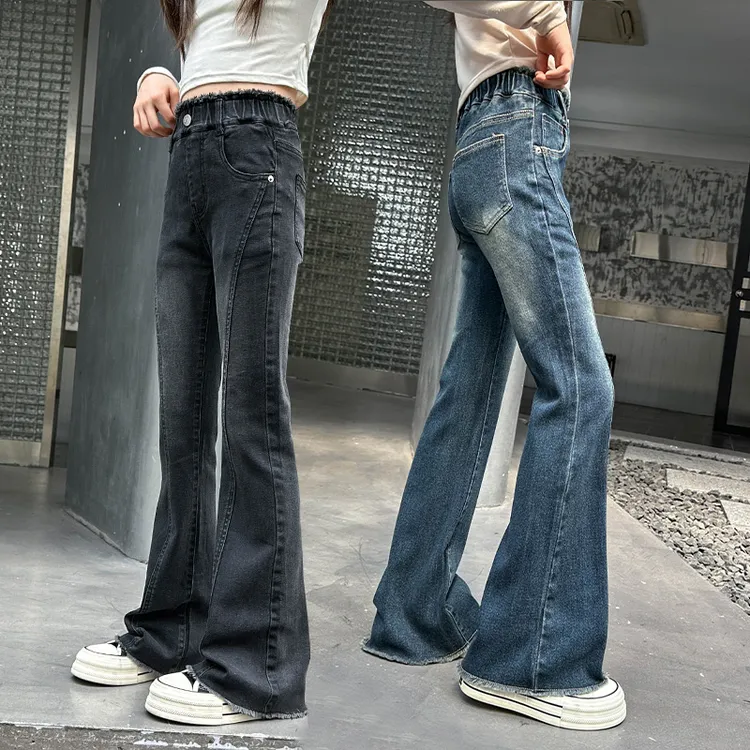 女童秋季喇叭裤2025新款儿童弹力微喇裤子中大童高腰修身牛仔裤潮