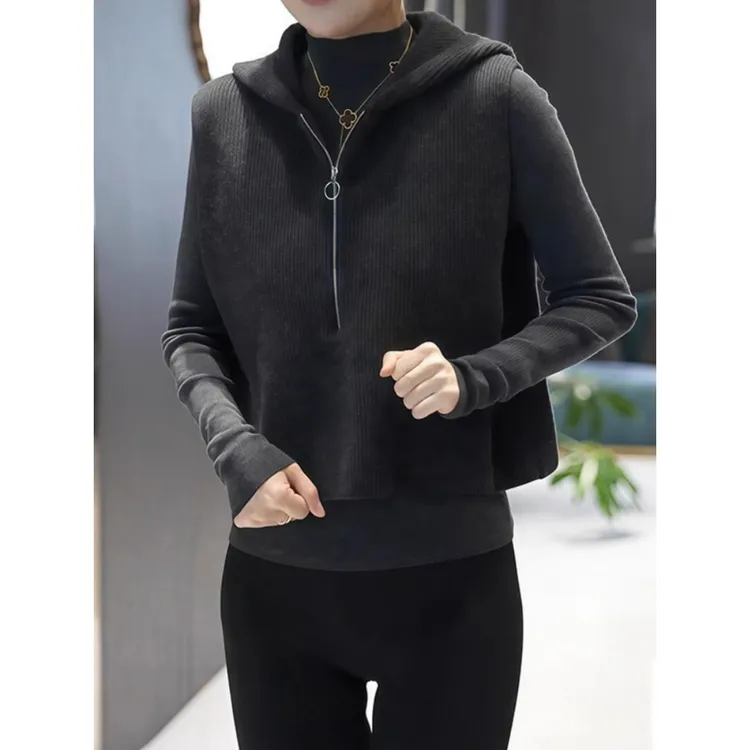 【减龄神器】高级感连帽毛衣针织背心马甲2025新款爆款秋冬短款上衣