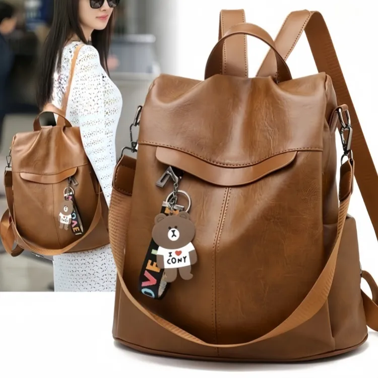 明星同款真皮印花大容量旅行背包女时尚轻便减压单肩双肩两用包潮