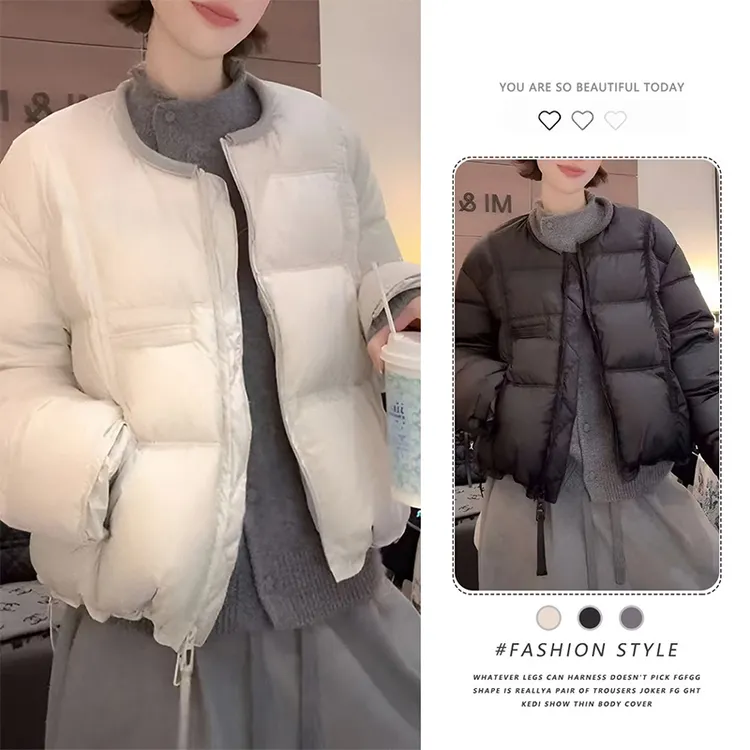 2025秋冬新款圆领短款棉衣外套女小个子休闲宽松轻薄夹棉保暖棉袄