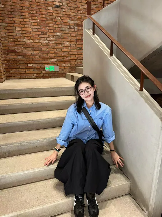 2025秋季新款蓝色休闲宽松衬衫女慵懒长袖气质衬衣百搭阔腿裤套装