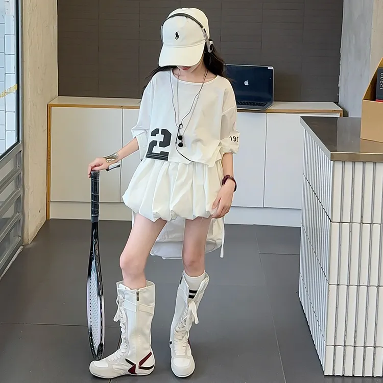 女童套装夏季2025新款洋气儿童短袖花苞裤两件套女孩时髦运动童装