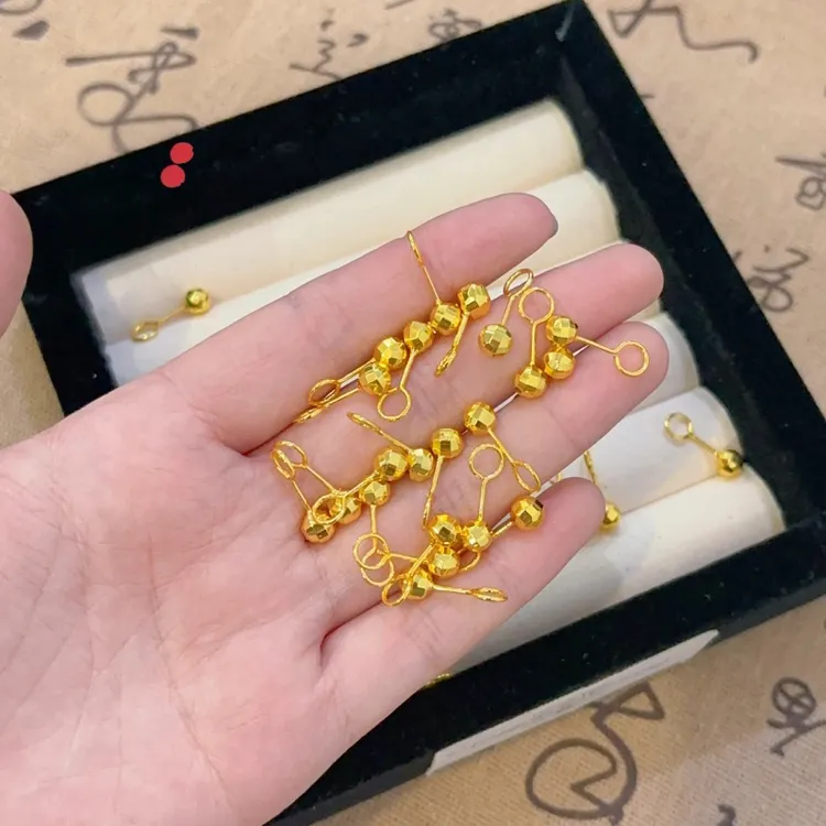 钛钢耳饰 金色豆豆镭射弯钩镀金耳钉养耳洞轻奢小众高级感耳饰
