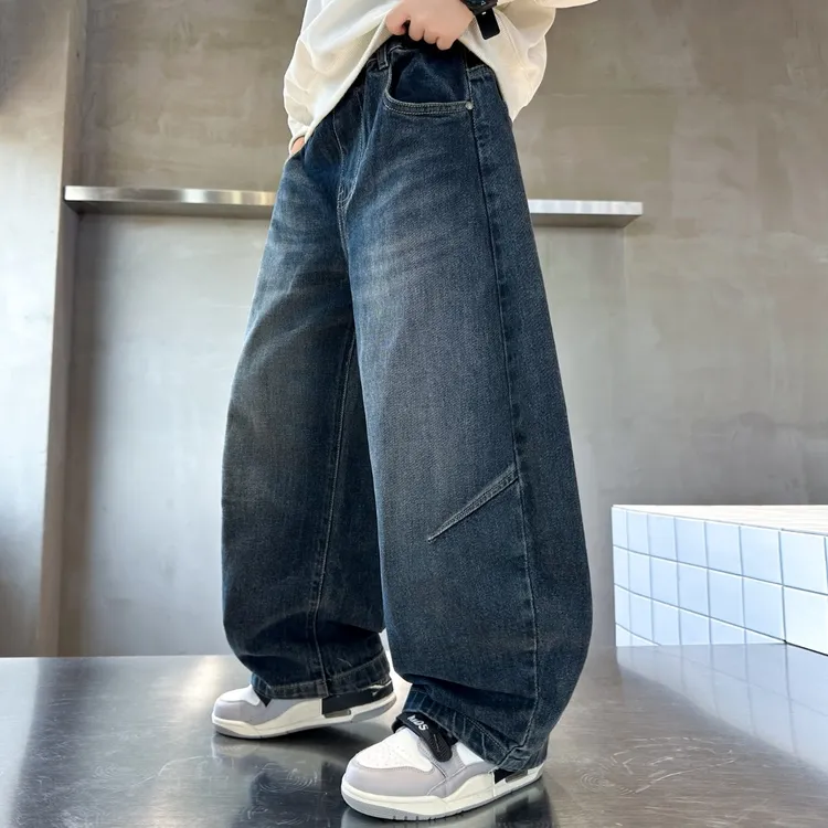男童复古时髦牛仔裤休闲弯刀裤春秋装2025新款洋气中大童裤子秋装