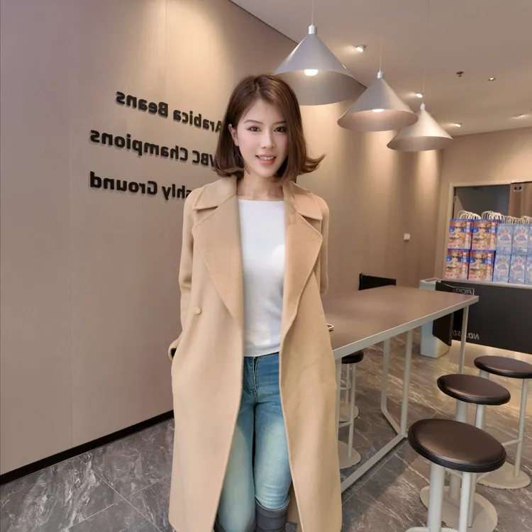 初剪双面绵羊毛大衣女翻领设计师款宽松慵懒秋冬款气质毛呢外套