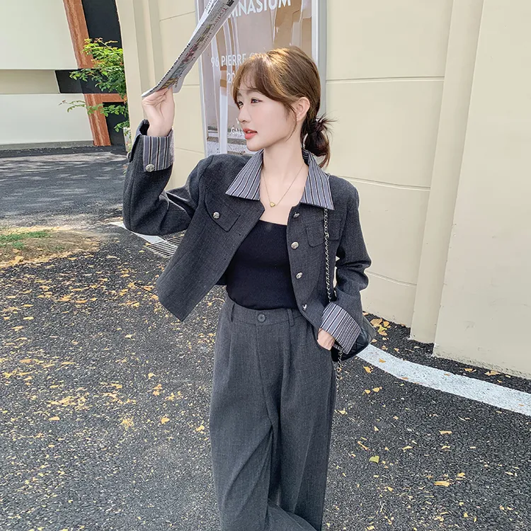 时尚套装时尚短款宽松上衣显瘦秋季牛仔休闲韩版春秋小香风气质