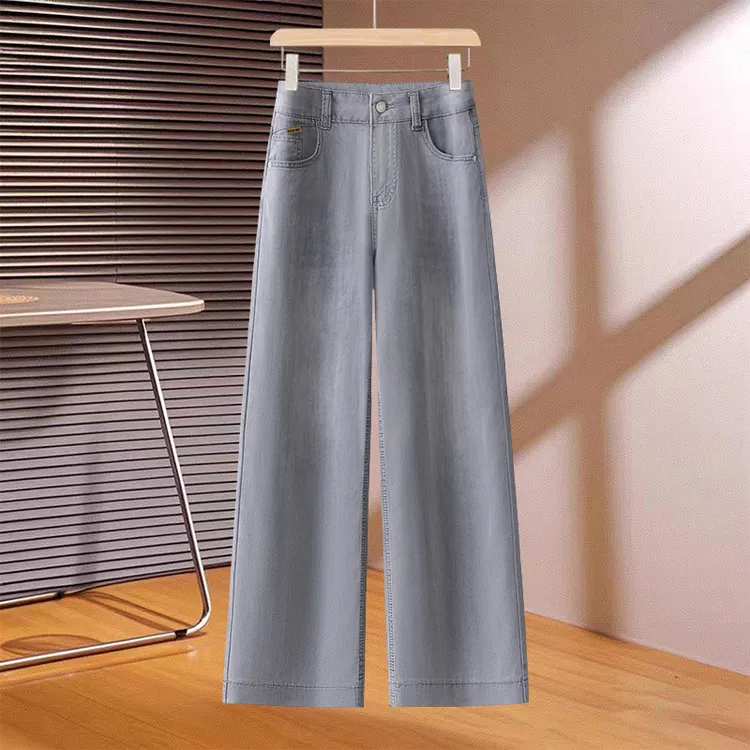 莫兰迪灰色薄款九分直筒牛仔裤女宽松显瘦夏2025年新款垂感阔腿裤